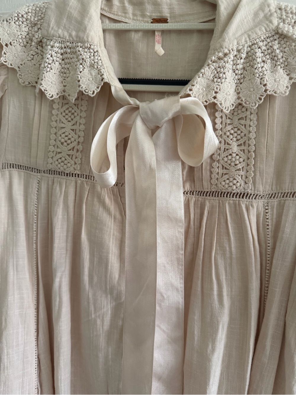 Free People Cream Lace-Trim Boho Mini Dress/Tunic - Picture 5 of 9